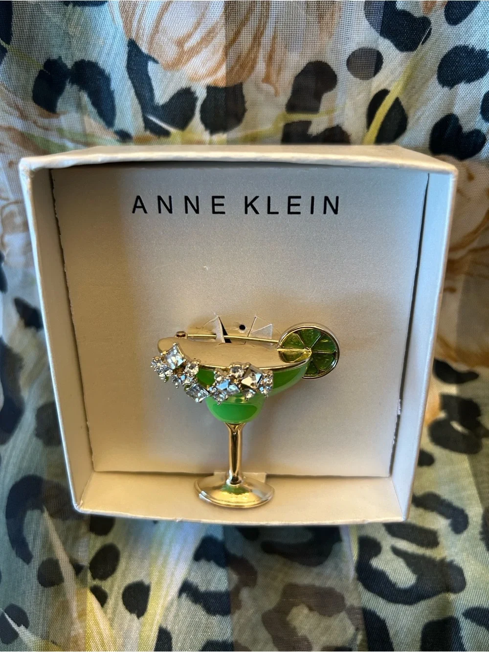 Anne Klein Gold-Tone Crystal & Stone Margarita Pin